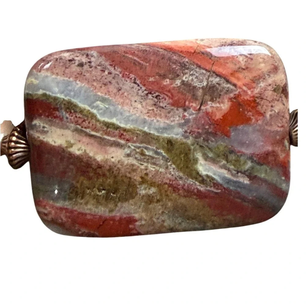 Handmade Red Jasper Statement Necklace‎ Copper Toggle Boho Earthy